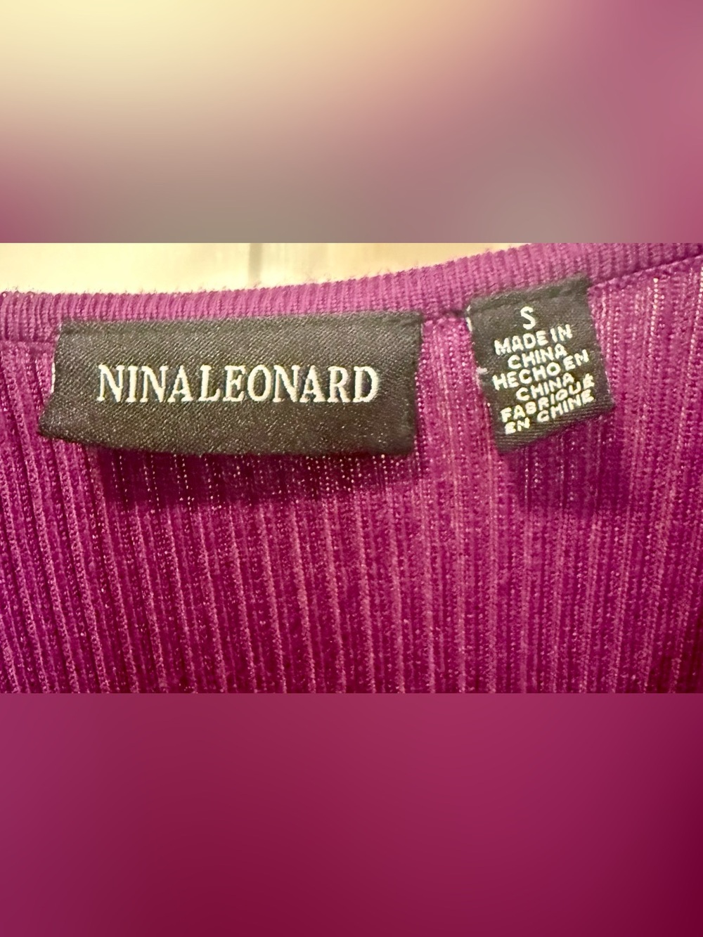 Nina Leonard Deep Magenta Berry Purple Ribbed Knit Long Sleeve Midi Dress Small - Picture 6 of 12